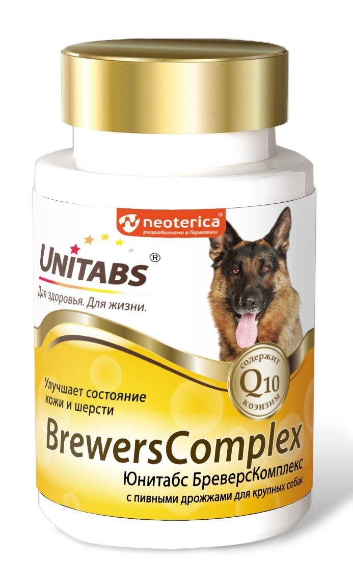 Unitabs витамины BrewersComplex с Q10 для крупных собак, 100таб (180 г) Unitabs витамины BrewersComplex с Q10 для крупных собак, 100таб (180 г) - фото 1