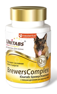 Витамины BrewersComplex с Q10 для крупных собак, 100таб Unitabs