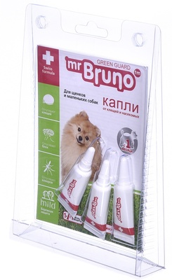 Капли репеллентные  для щенков и мелких собак  весом менее 10 кг, 3 шт по 1 мл Mr.Bruno