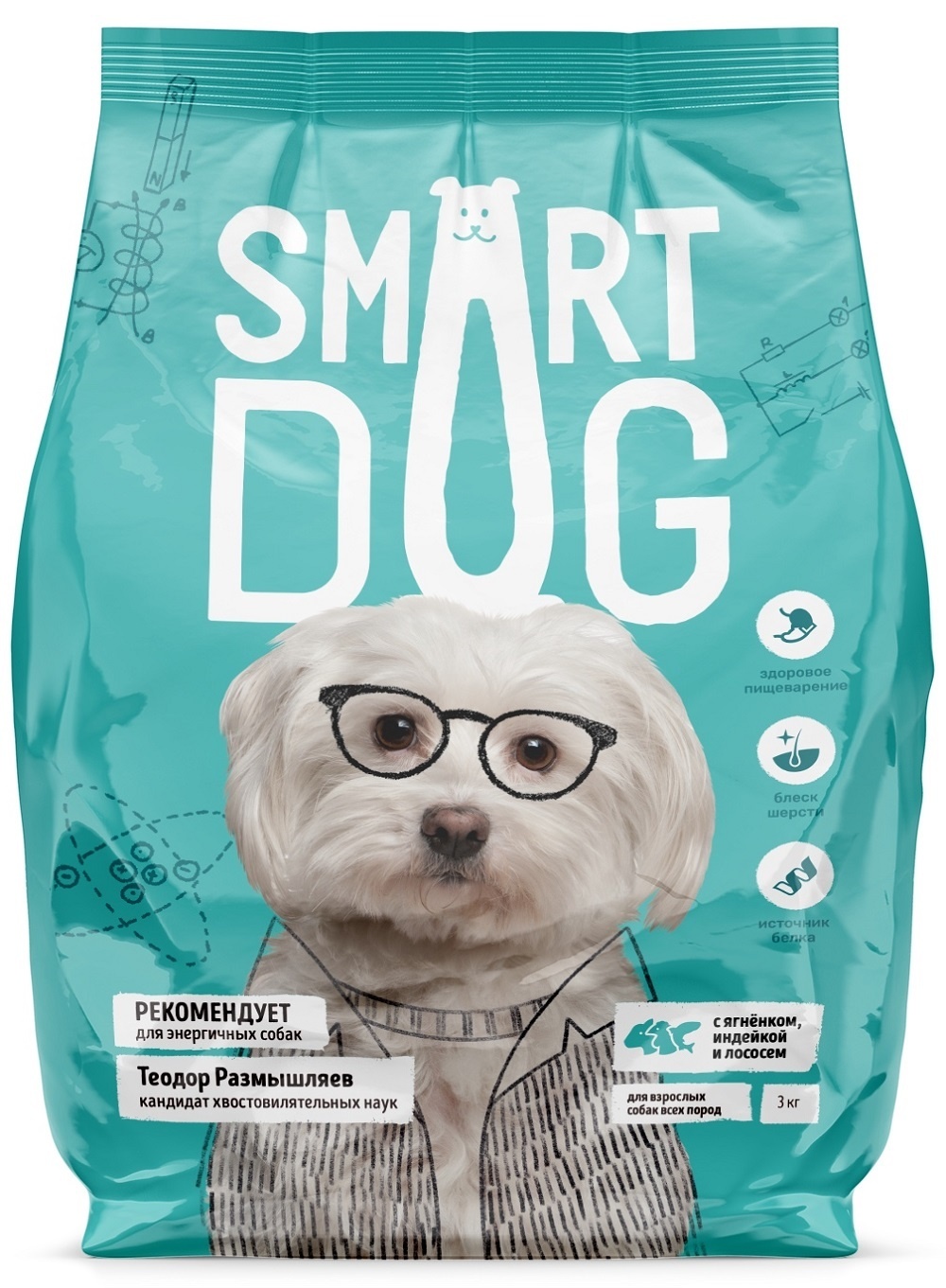 для взрослых собак с ягнёнком, лососем, индейкой (12 кг) Smart Dog для взрослых собак с ягнёнком, лососем, индейкой (12 кг) - фото 1