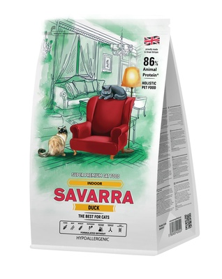Гипоаллергенный для взрослых кошек, живущих в помещении, с уткой и рисом Savarra
