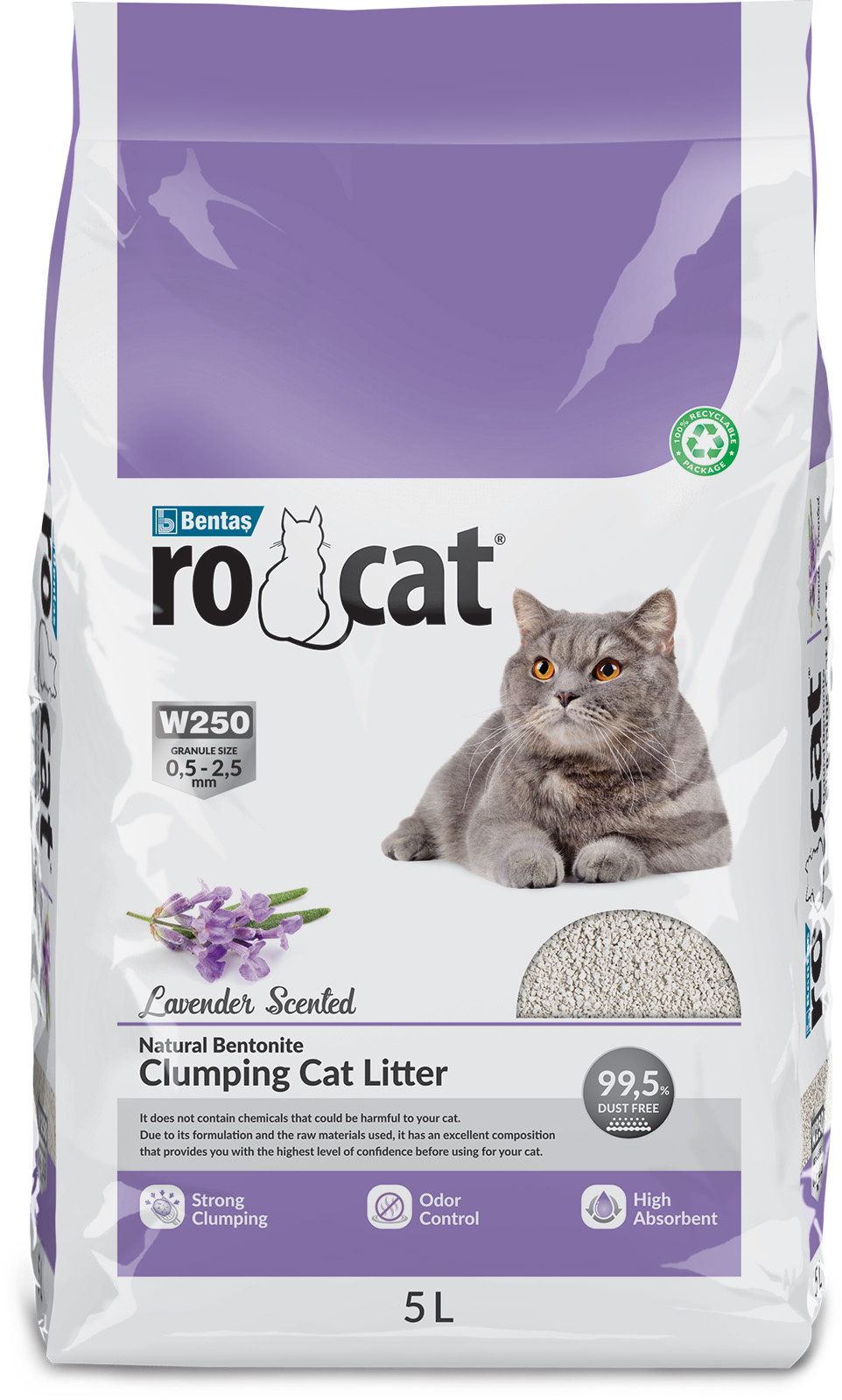 Ro Cat комкующийся наполнитель без пыли с ароматом лаванды, пакет (8,5 кг) Ro Cat комкующийся наполнитель без пыли с ароматом лаванды, пакет (8,5 кг) - фото 1