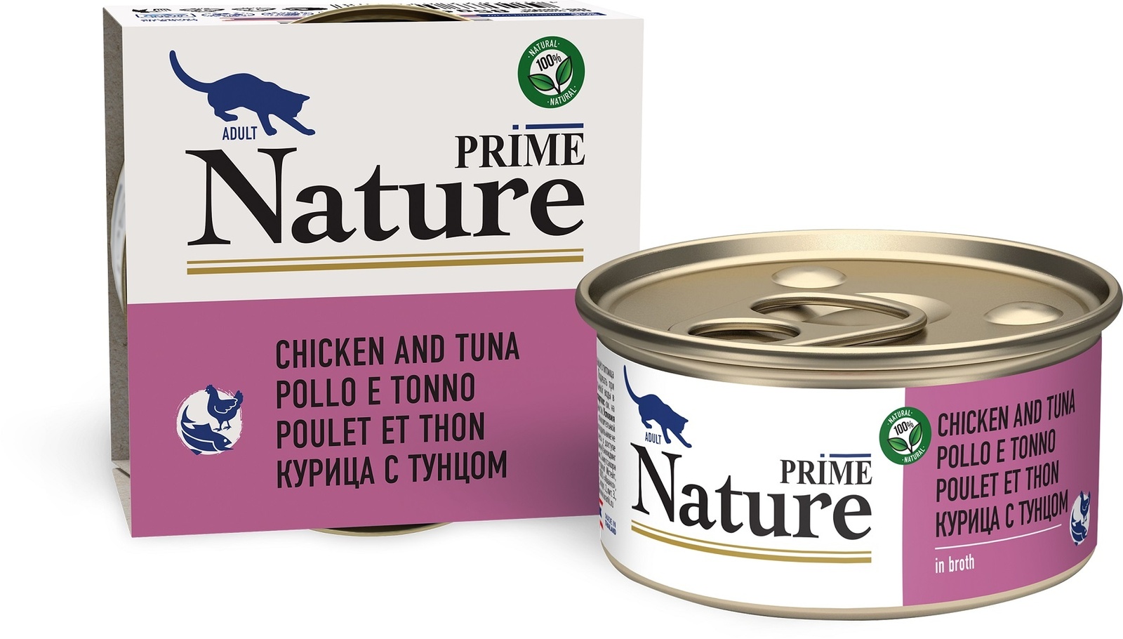 Prime Nature консервы для кошек: курица с тунцом в бульоне (24 шт) Prime Nature консервы для кошек: курица с тунцом в бульоне (24 шт) - фото 1
