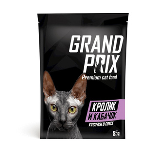 Паучи для кошек, с кроликом и кабачком, кусочки в соусе  Grand Prix