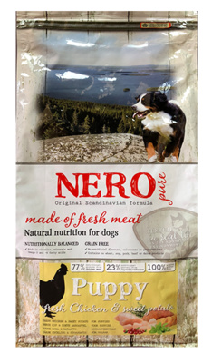 Беззерновой корм для щенков со свежим мясом курицы, бататом и фруктами Nero Pure