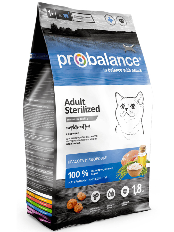 Корм Probalance для кастрированных котов и стерилизованных кошек, с курицей (1,8 кг)