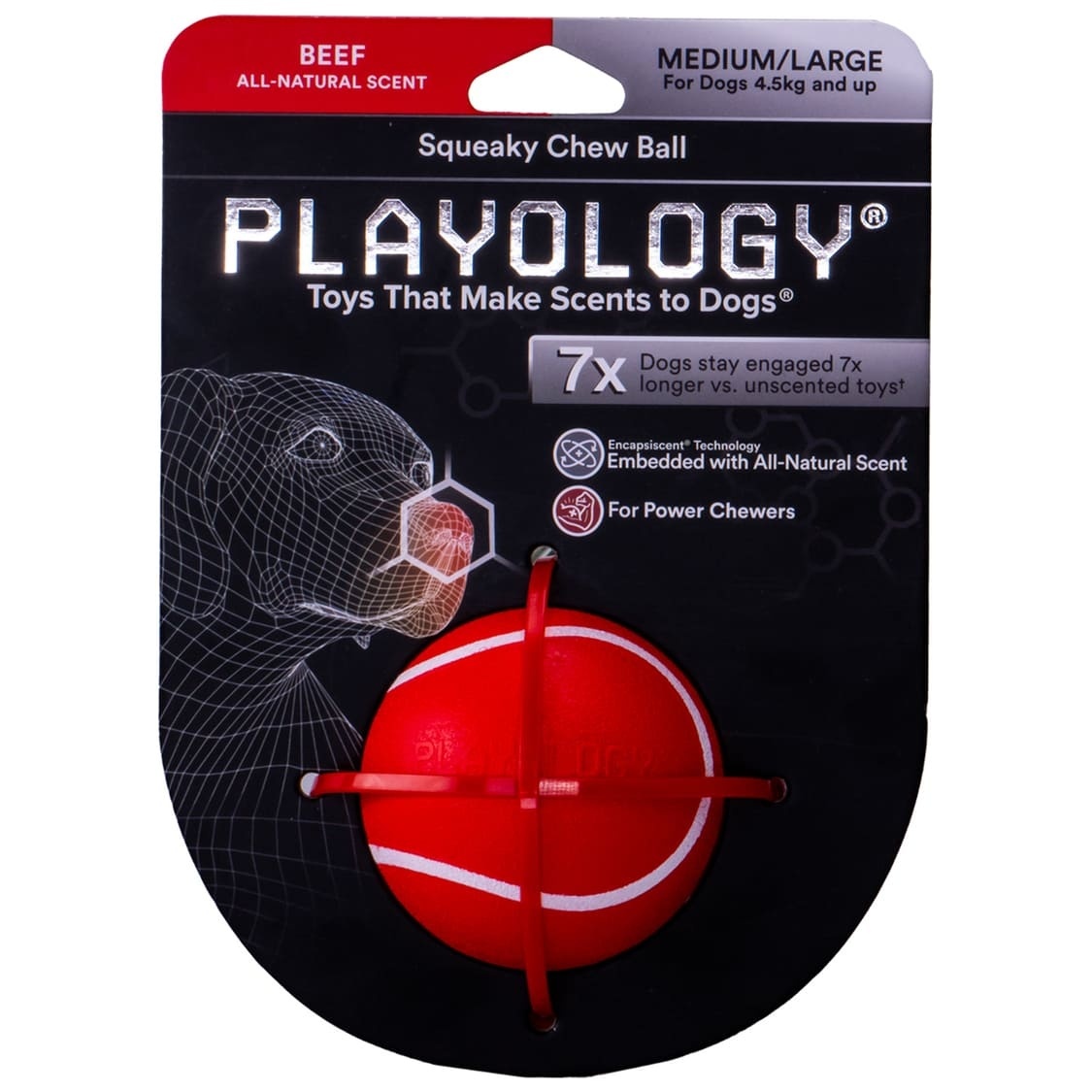 Playology жевательный мяч Playology SQUEAKY CHEW BALL с пищалкой и с ароматом говядины, цвет красный (6 см)