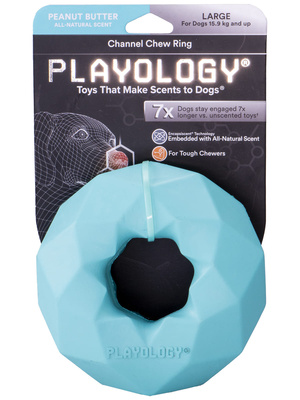 Жевательное кольцо-многогранник Playology CHANNEL CHEW RING для собак средних и крупных пород с ароматом арахиса, цвет голубой