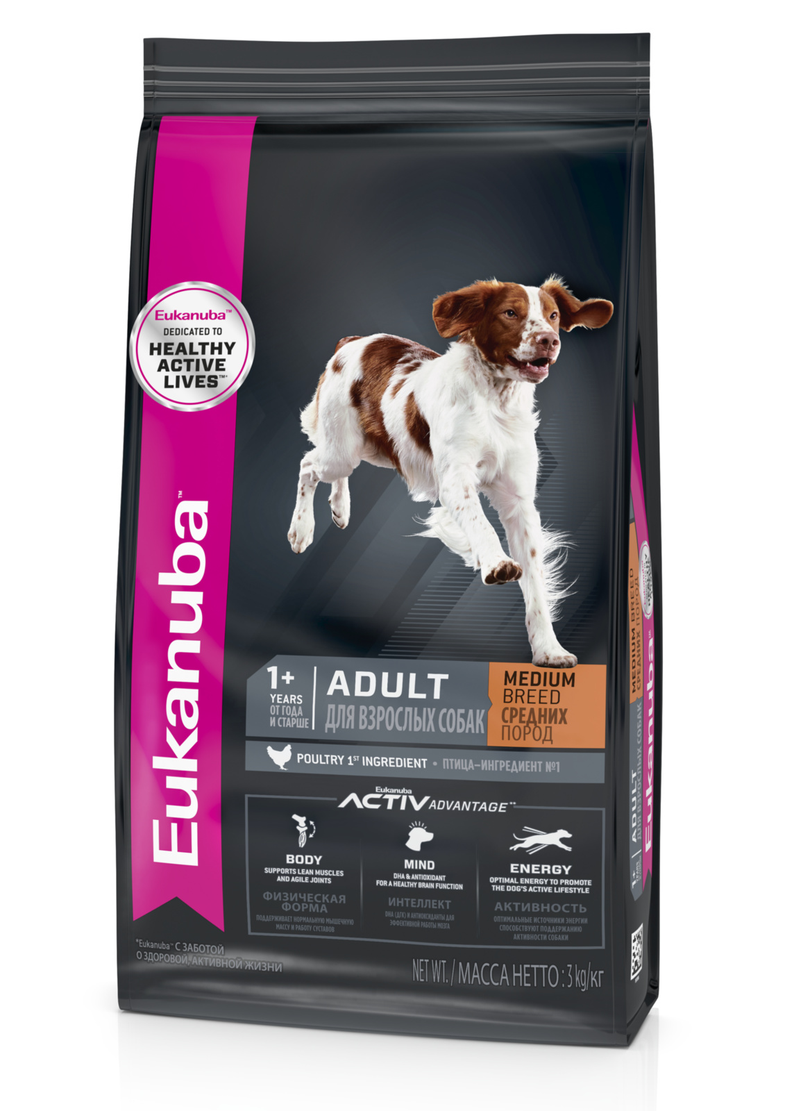 Корм Eukanuba для взрослых собак средних пород, с птицей (3 кг)