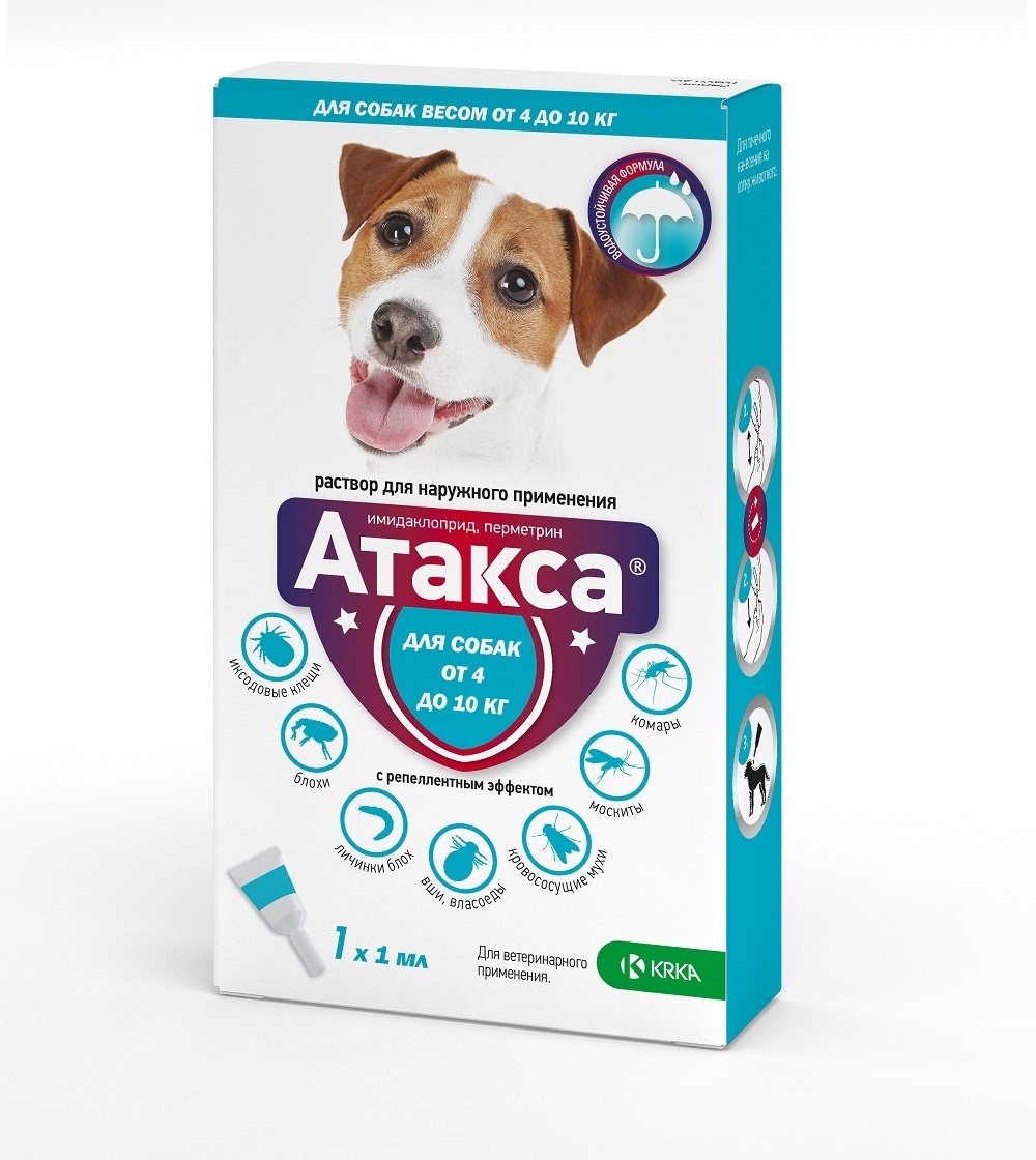 KRKA атакса, раствор для наружного применения для собак от 4 до 10 кг (110 г) KRKA атакса, раствор для наружного применения для собак от 4 до 10 кг (110 г) - фото 1