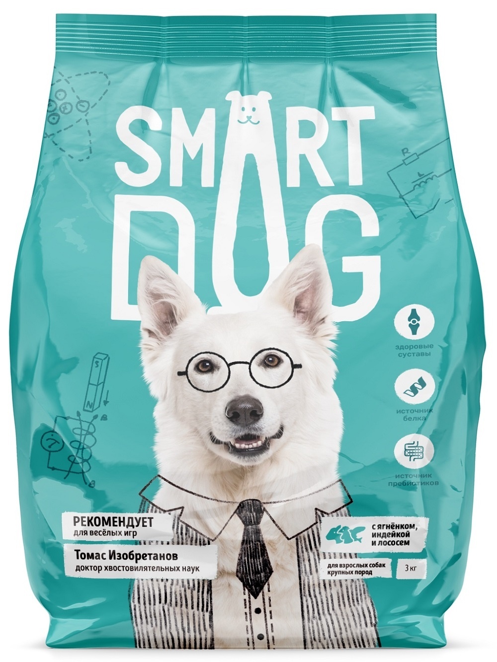 Корм Smart Dog для взрослых собак крупных пород, три вида мяса с ягнёнком, лососем, индейкой (3 кг) Smart Dog Корм Smart Dog для взрослых собак крупных пород, три вида мяса с ягнёнком, лососем, индейкой (3 кг) - фото 1