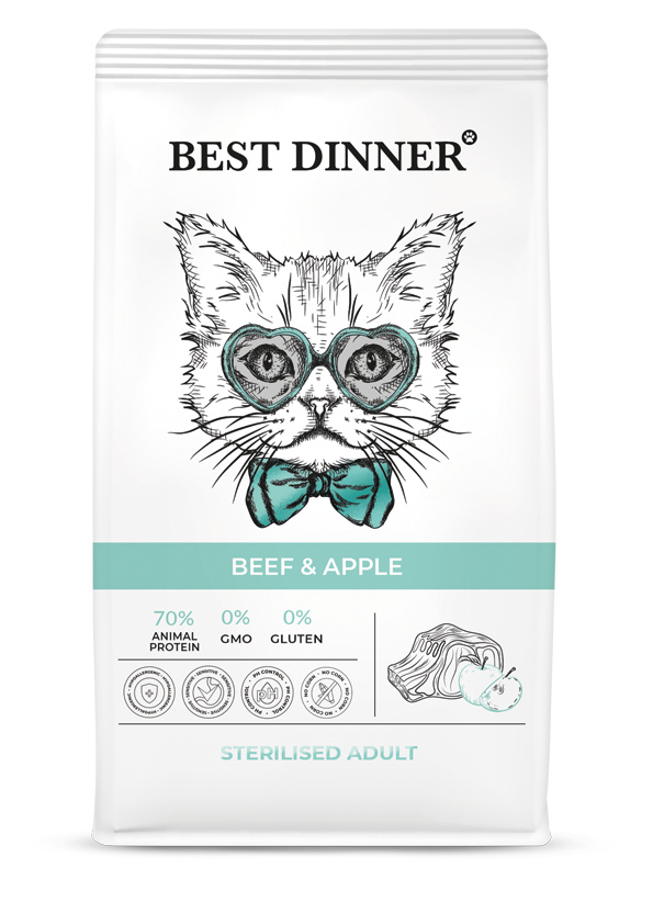Best Dinner сухой корм для стерилизованных кошек с говядиной и яблоком (400 г) Best Dinner сухой корм для стерилизованных кошек с говядиной и яблоком (400 г) - фото 1