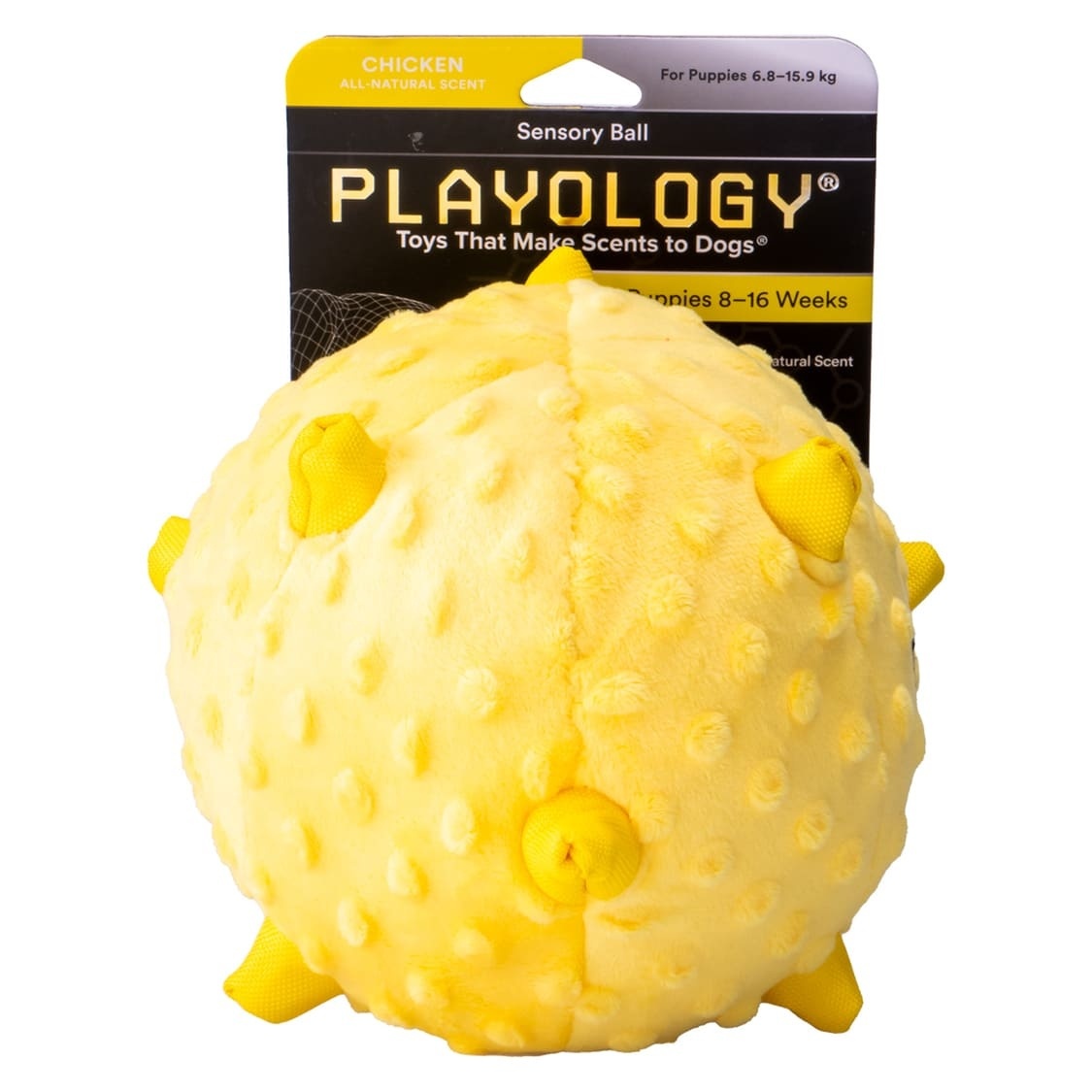 Сенсорный плюшевый мяч Playology PUPPY SENSORY BALL для щенков мелких и средних пород 8-16 недель с ароматом курицы
