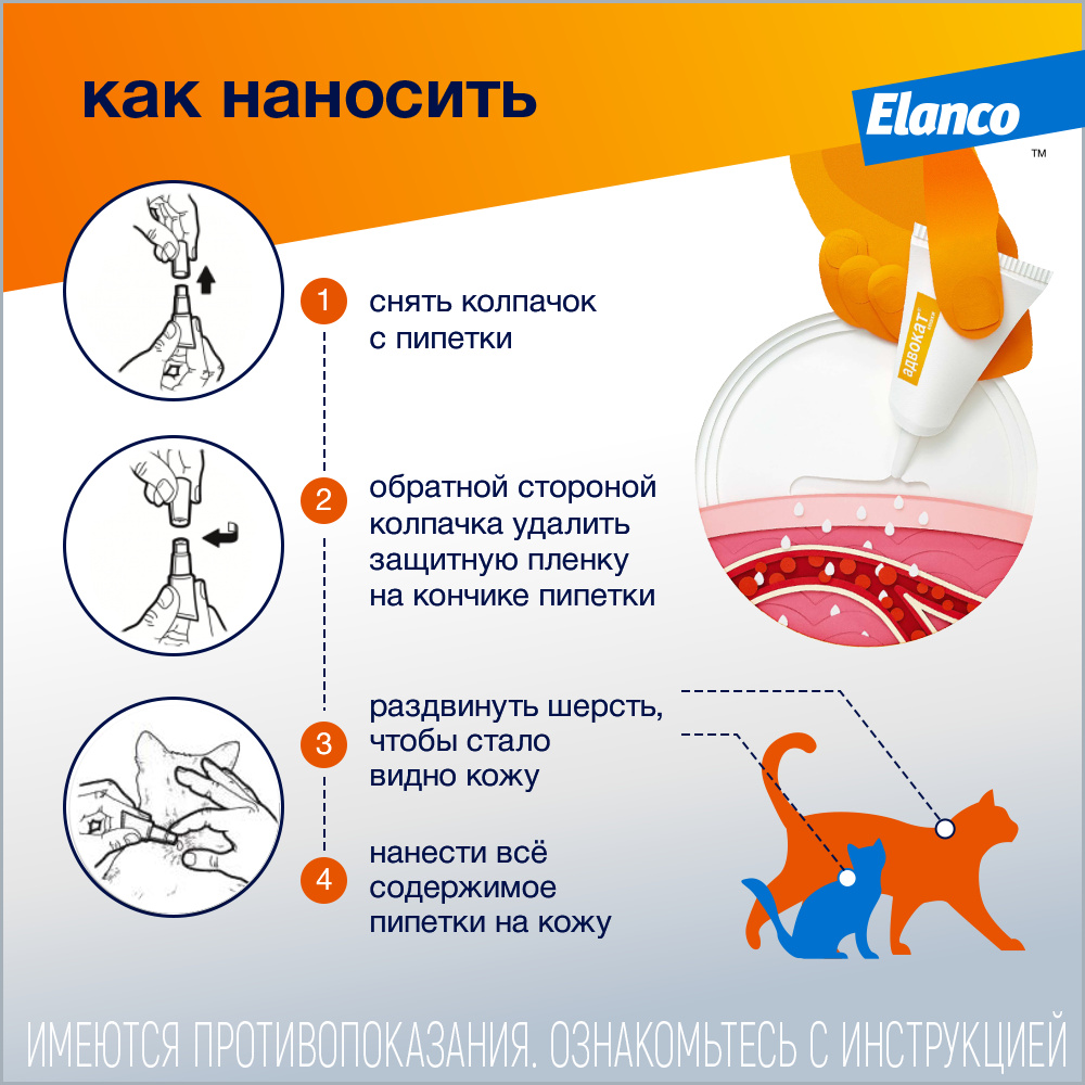 Elanco адвокат для кошек весом до 4 кг, 1 пип. х 0,4 мл, адвакат, fldjrfn |  Petshop.ru