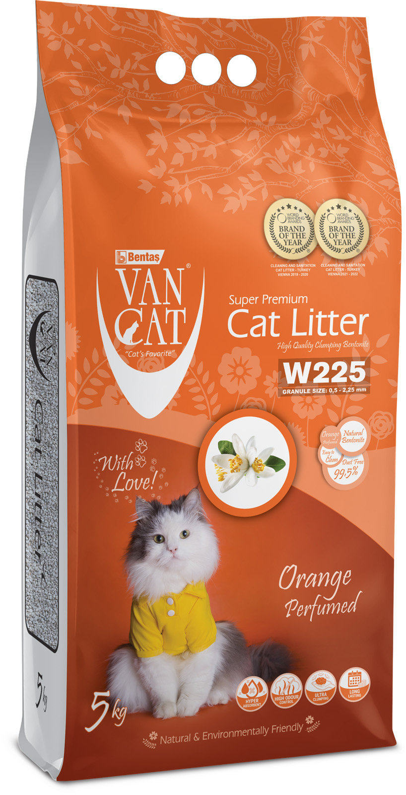 Van Cat комкующийся наполнитель без пыли с ароматом апельсина, пакет (5 кг)