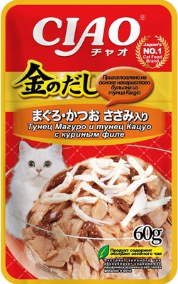 Киннодаси паучи Микс тунцов+куриное филе в желе для кошек