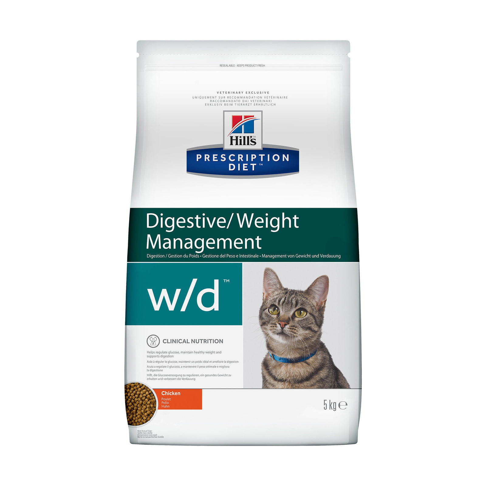 w/d Digestive сухой диетический, для кошек при поддержании веса и сахарном диабете, с курицей (1,5 кг) Hill's Prescription Diet w/d Digestive сухой диетический, для кошек при поддержании веса и сахарном диабете, с курицей (1,5 к - фото 1