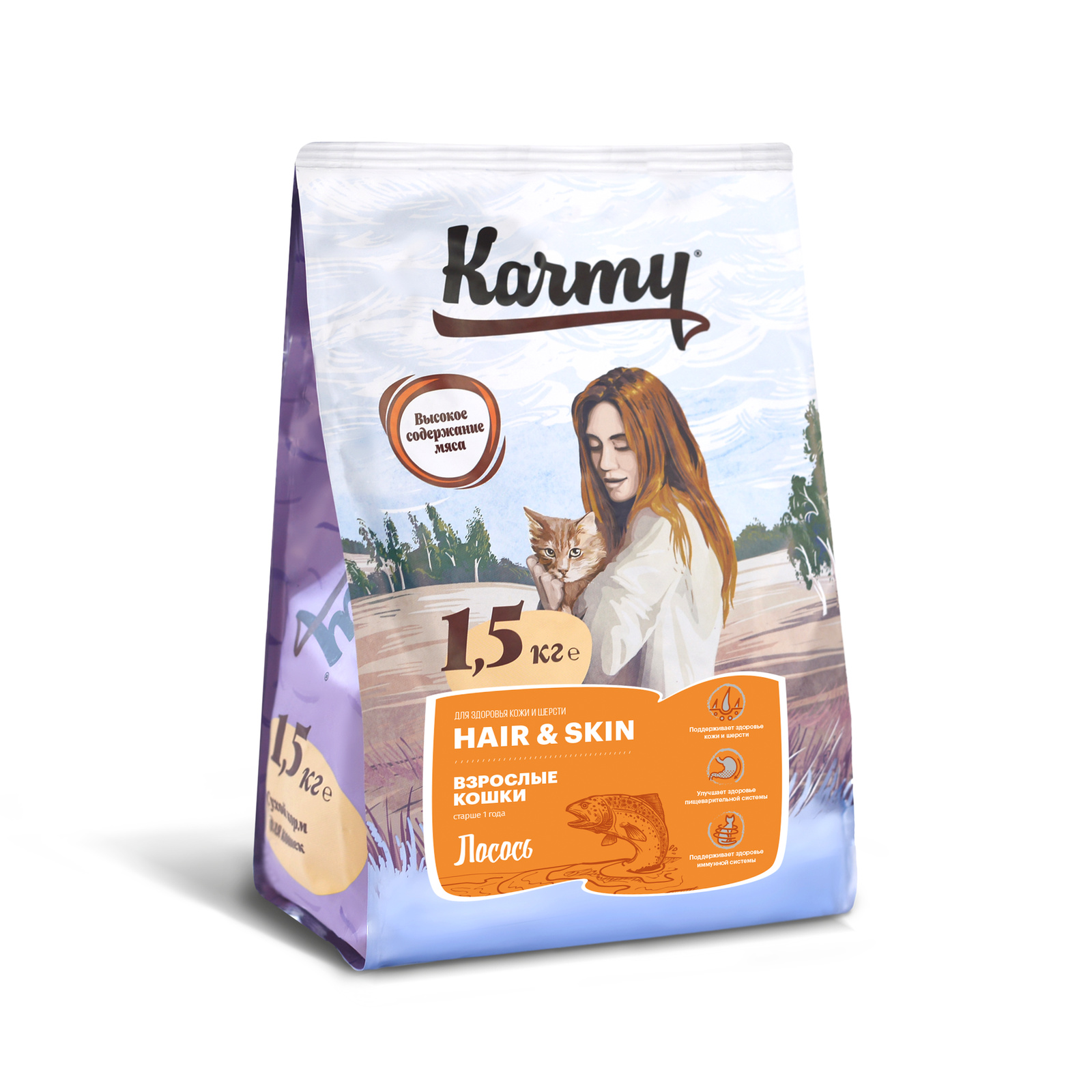 Корм Karmy сухой корм для кошек, поддерживающий здоровье кожи и шерсти с лососем (1,5 кг) Корм Karmy сухой корм для кошек, поддерживающий здоровье кожи и шерсти с лососем (1,5 кг) - фото 1