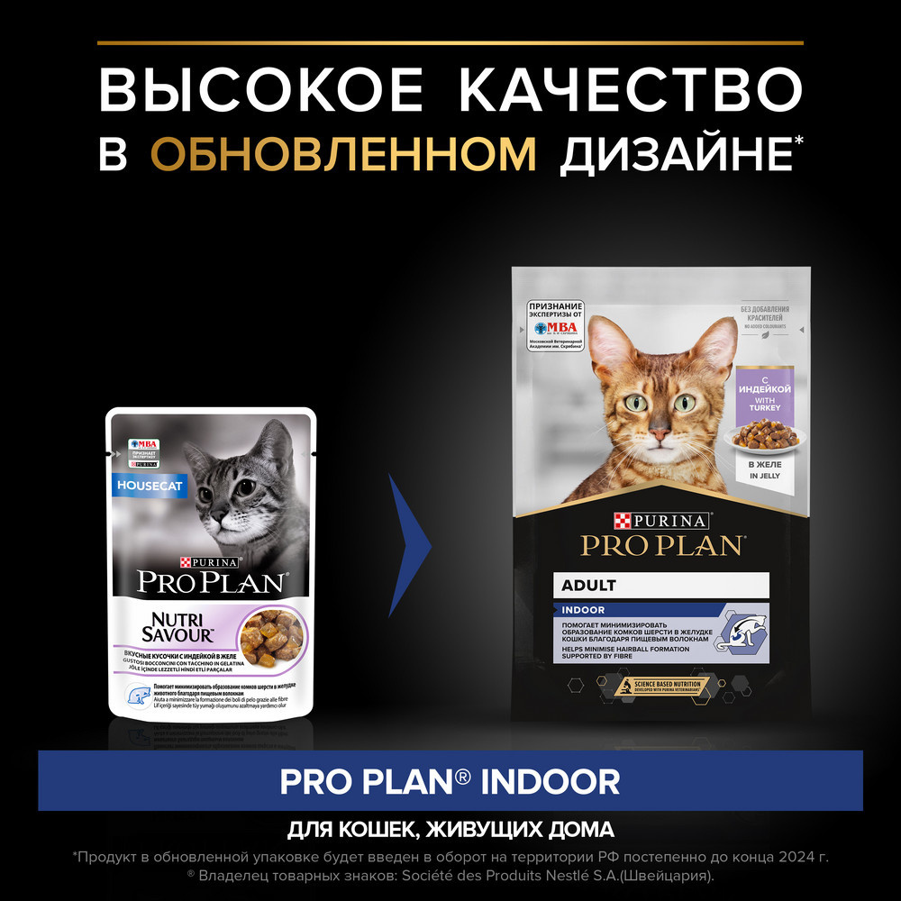 Purina Pro Plan (паучи) влажный корм PRO PLAN® INDOOR для взрослых домашних  кошек с индейкой в желе, Нouse cat | Petshop.ru