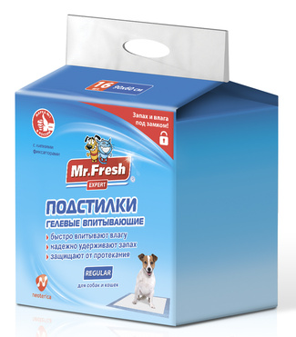 Подстилка-пеленка для кошек и собак Expert  Regular, впитывающая, 16 шт Mr.Fresh