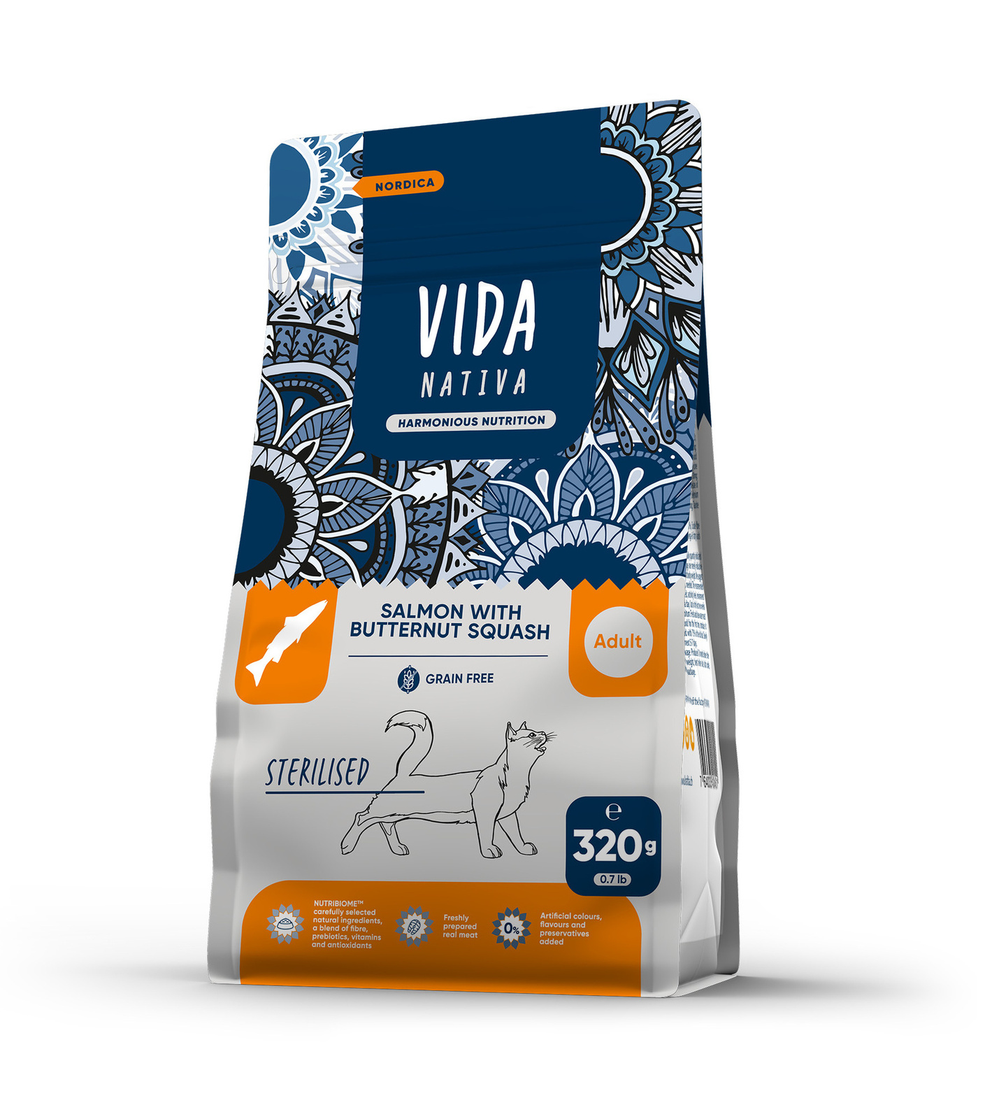 VIDA Nativa корм для взрослых стерилизованных кошек с лососем и тыквой (320 г)