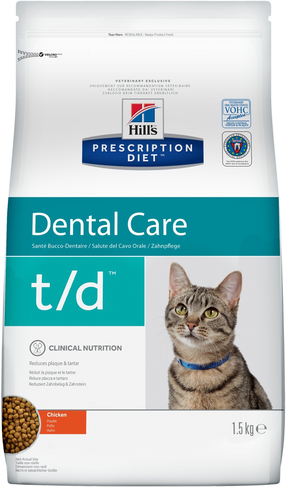 

t/d Dental Care для кошек при заболеваниях полости рта, диетический с курицей (1,5 кг)