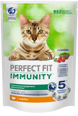Сухой корм для поддержания иммунитета кошек, с индейкой и добавлением спирулины и клюквы