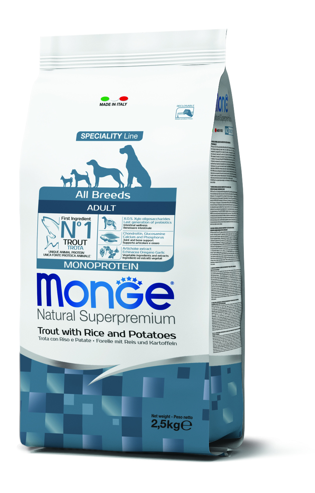 Корм Monge для собак всех пород, форель с рисом и картофелем (2,5 кг) Monge Корм Monge для собак всех пород, форель с рисом и картофелем (2,5 кг) - фото 1
