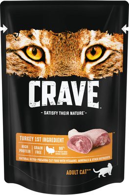 полнорационный консервированный корм для взрослых кошек, с индейкой Crave