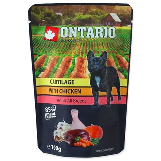 Паучи для взрослых собак и щенков хрящики с курицей в бульоне Ontario (консервы, лакомства)