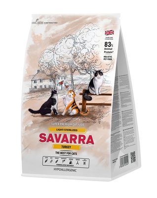 Гипоаллергенный для взрослых кошек с избыточным весом и стерилизованных, с индейкой и рисом Savarra