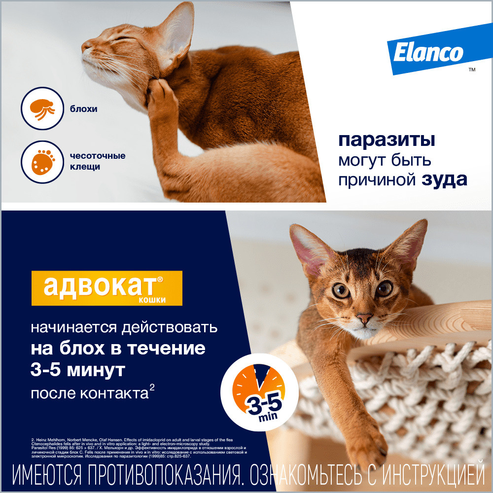 Elanco адвокат для кошек весом до 4 кг, 1 пип. х 0,4 мл, адвакат, fldjrfn |  Petshop.ru