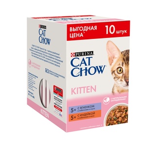 Набор паучей для котят 10шт (ягненок, индейка в соусе) Cat Chow