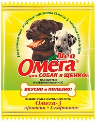 Омега Neo витамины для собак и щенков с протеином и L-карнитином, 15 таб. (саше)