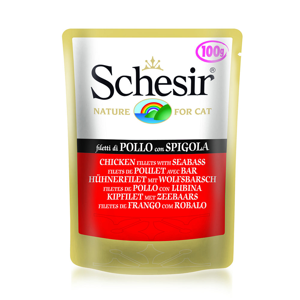 

Schesir паучи с цыпленком и окунем для взрослых кошек (100 г)