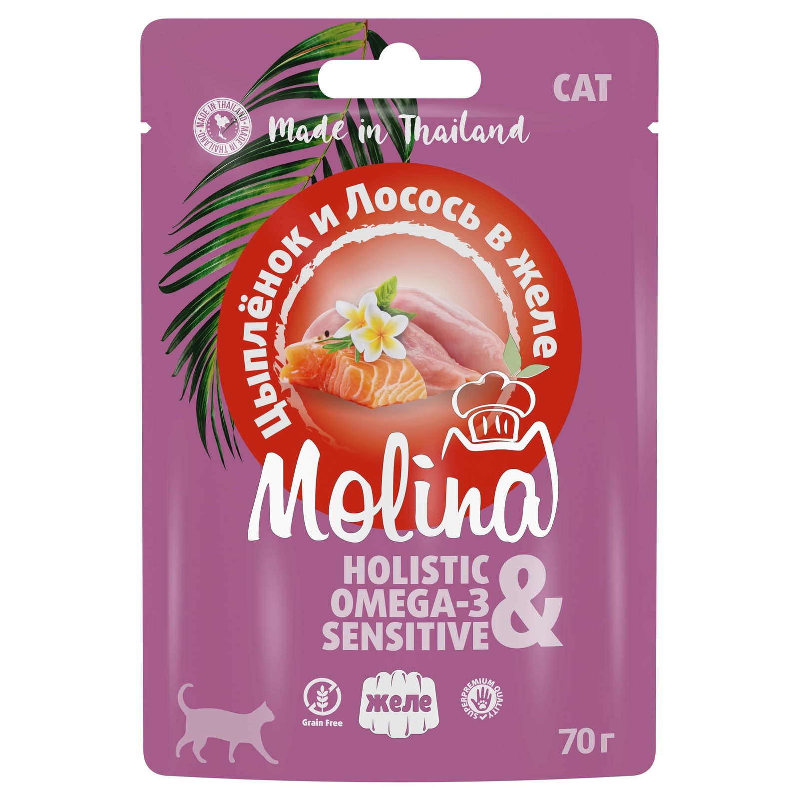 Molina пауч для кошек с цыпленком  и лососем в желе (70 г) Molina пауч для кошек с цыпленком  и лососем в желе (70 г) - фото 1