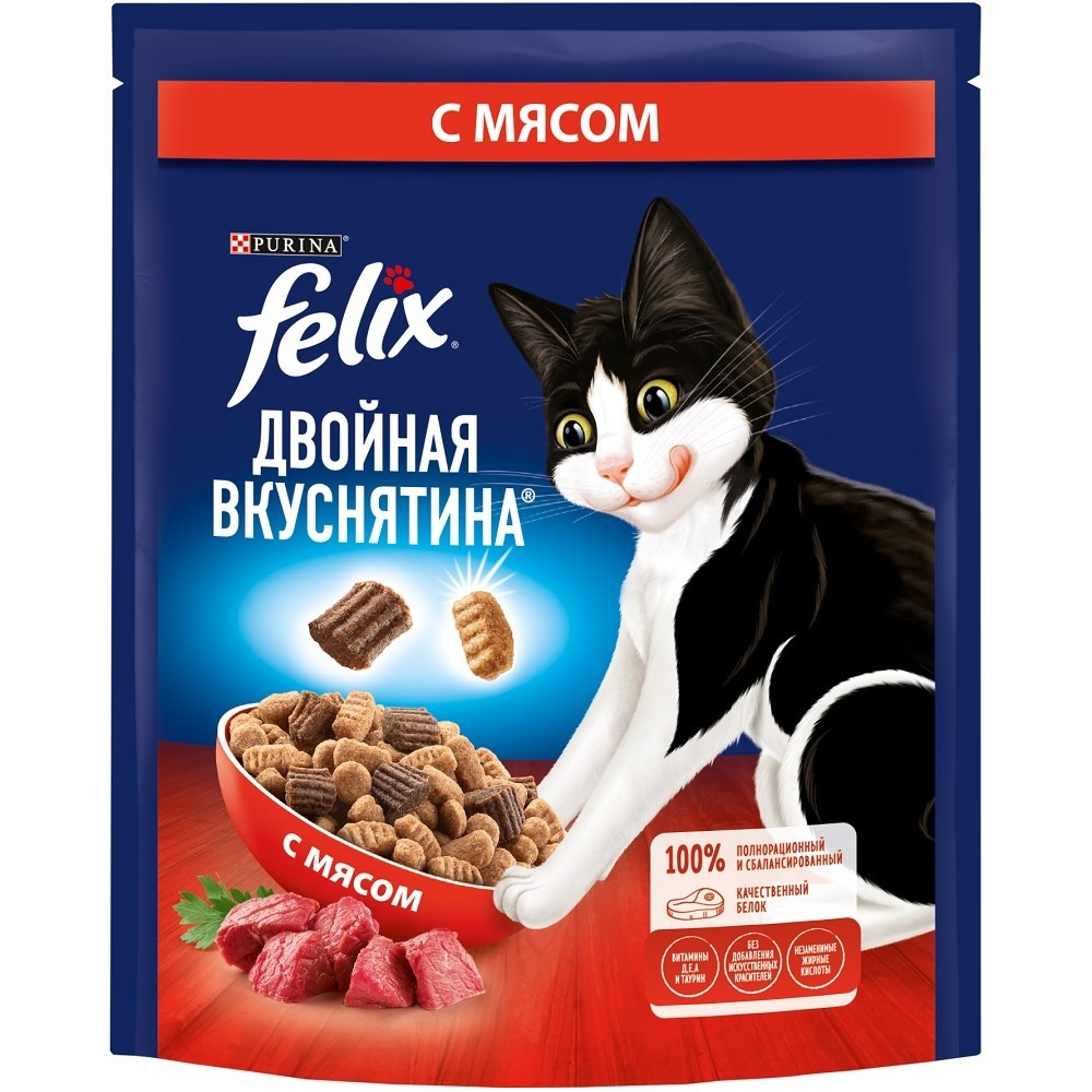 Корм Felix двойная вкуснятина для взрослых кошек, с мясом (3 кг) Корм Felix двойная вкуснятина для взрослых кошек, с мясом (3 кг) - фото 1