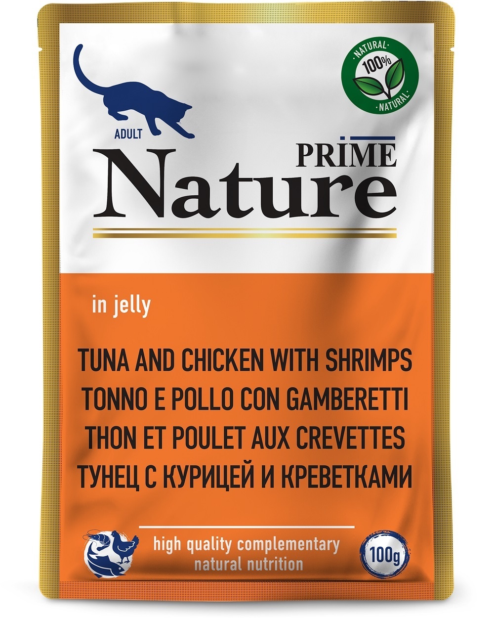 Prime Nature паучи для кошек: тунец с курицей и креветками в желе (100 г) Prime Nature паучи для кошек: тунец с курицей и креветками в желе (100 г) - фото 1