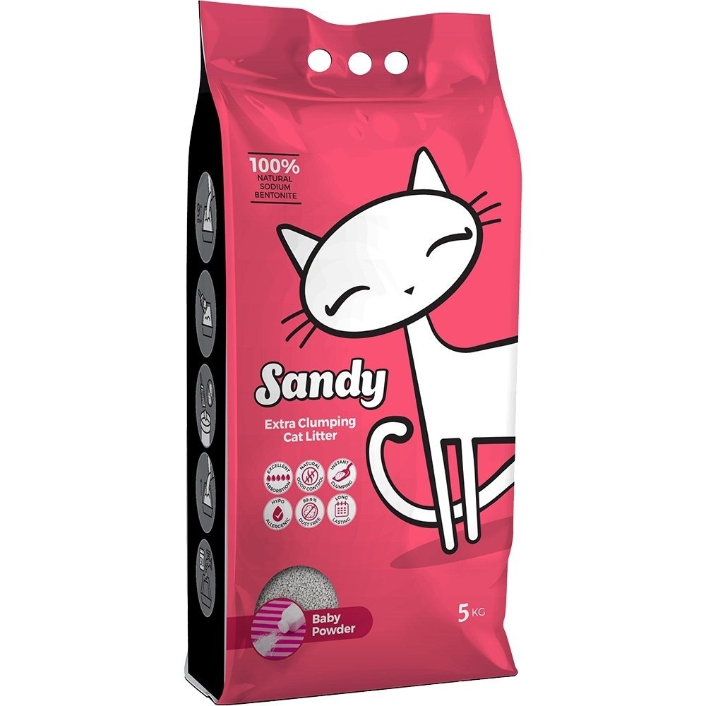 Sandy наполнитель комкующийся с ароматом детской присыпки для кошачьего туалета (5 кг)