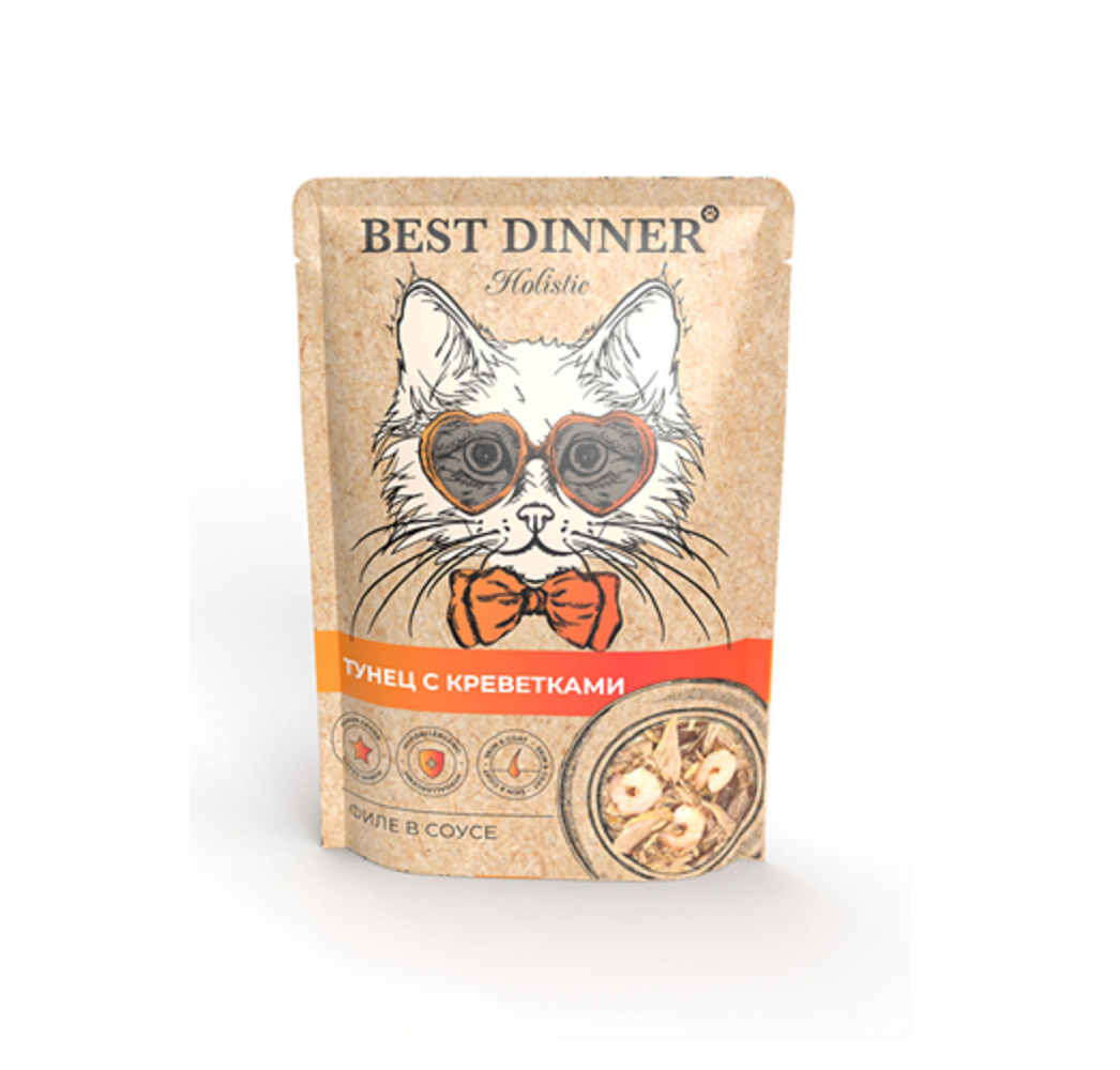 Best Dinner паучи для кошек, тунец с креветками в соусе (70 г) Best Dinner паучи для кошек, тунец с креветками в соусе (70 г) - фото 1