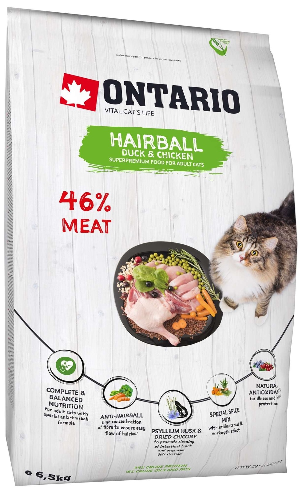 Ontario для вывода шерсти у кошек, с уткой и курицей (2 кг) Ontario для вывода шерсти у кошек, с уткой и курицей (2 кг) - фото 1