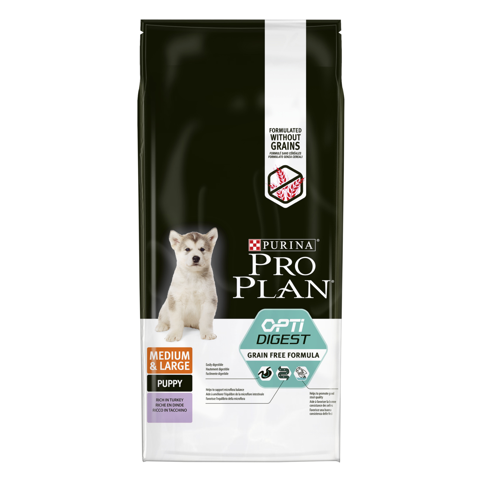 Корм Purina Pro Plan беззерновой, для щенков средних пород с чувствительным пищеварением, с индейкой (2,5 кг) Purina Pro Plan - фото 1