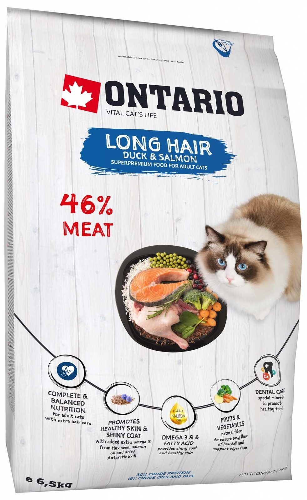 Корм Ontario для длинношерстных кошек, с уткой и лососем (2 кг) Корм Ontario для длинношерстных кошек, с уткой и лососем (2 кг) - фото 1