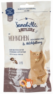 Snack лакомство для кошек: хрустящие подушечки с курицей и молоком  Sanabelle