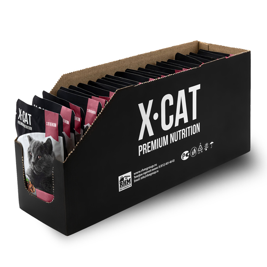 X-CAT паучи для стерилизованных кошек с ягненком в соусе | Petshop.ru