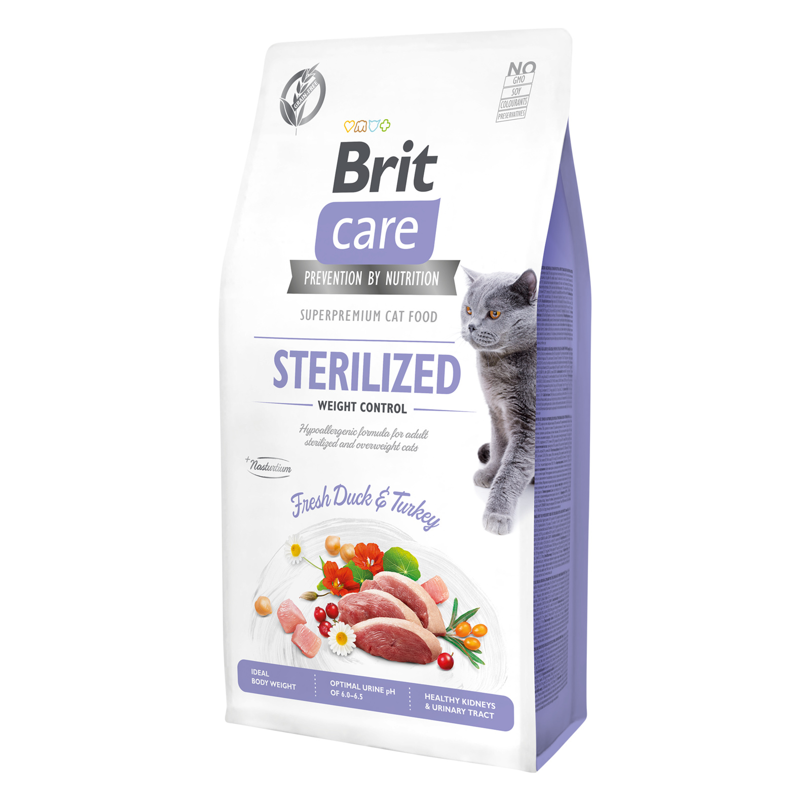 Корм Brit care Контроль веса: гипоаллергенный, со свежим мясом утки и индейки для стерилизованных кошек (7 кг) Brit - фото 3