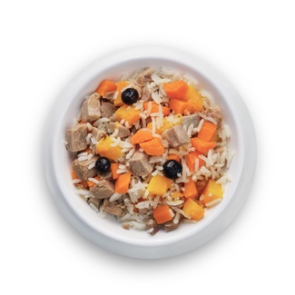 Филе утки с тыквой, морковью, пропаренным рисом и черникой для собак