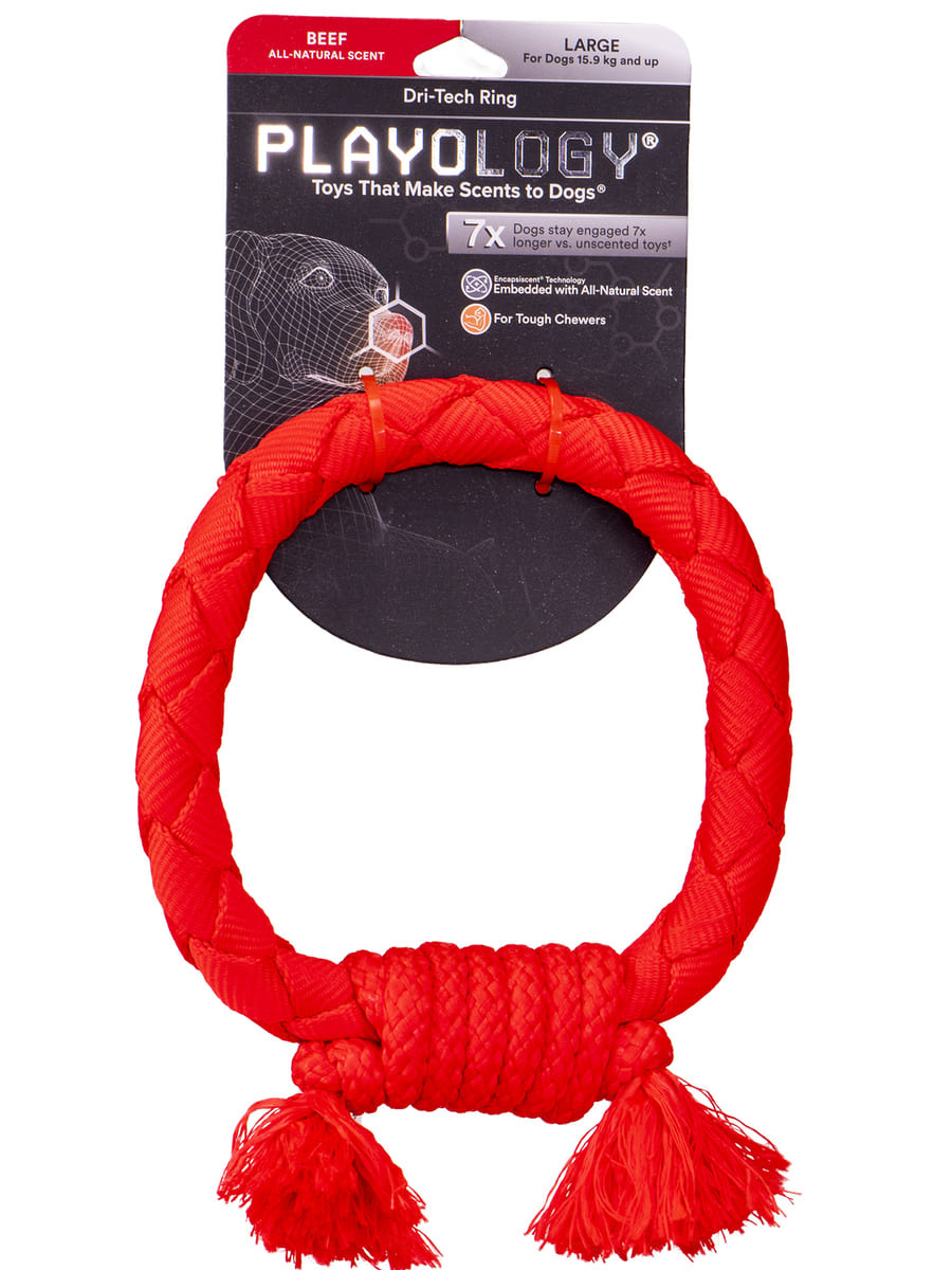 Playology жевательное кольцо-канат Playology DRI-TECH RING для собак средних и крупных пород с ароматом говядины, цвет красный (251 г)