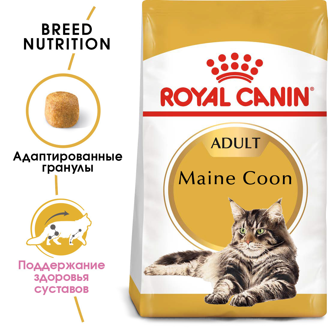 Корм Royal Canin для кошек мейн-кун 1-10 лет, Maine Coon Adult, породистые,  породные, для породных, корм для мейн кунов, майн кун, сухой корм для мейн  кунов, корм для кошек мейн кунов, корм