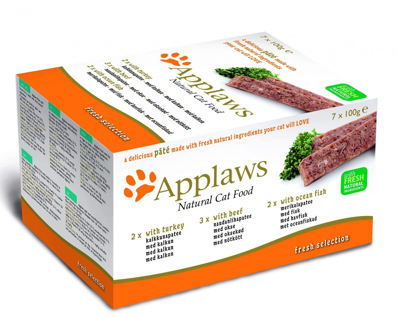 

Applaws (влажный корм) набор для кошек "Индейка, говядина, океаническая рыба", 7 шт.х100г (700 г)